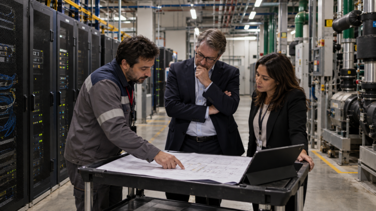 International data center investment team reviewing a Brazil site and compliance plan